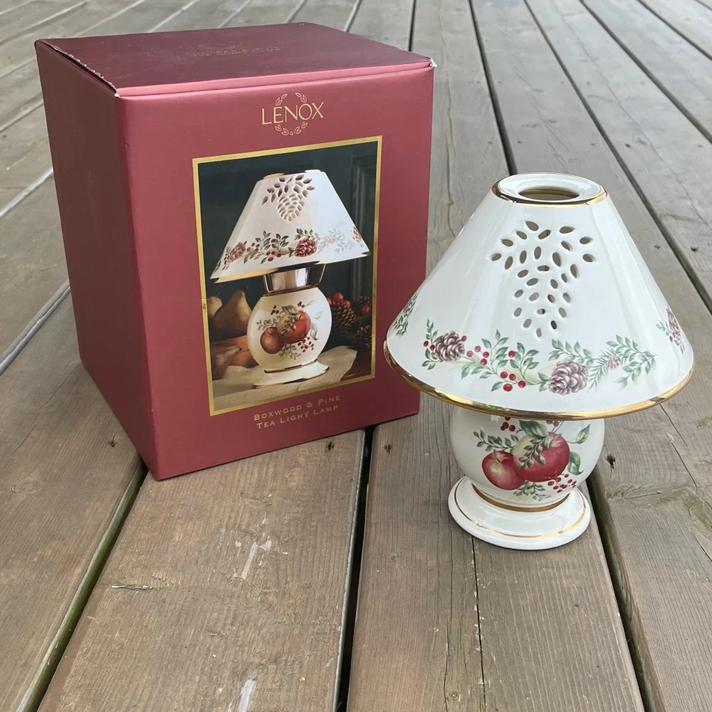 Lenox Boxwood & Pine Pattern Tea Light Lamp Candle Holder in Original Box - Picture 15 of 15